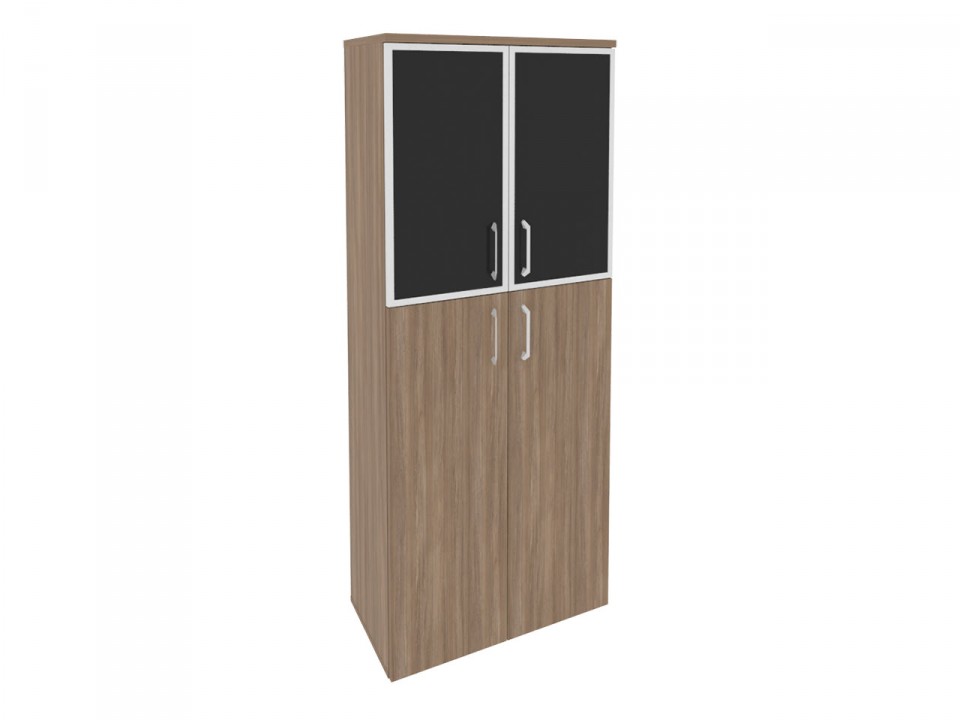 Офисная мебель для персонала ONIX O.ST-1.7R black Шкаф высокий широкий (2 средних фасада ЛДСП + 2 низких фасада стекло лакобель в раме)