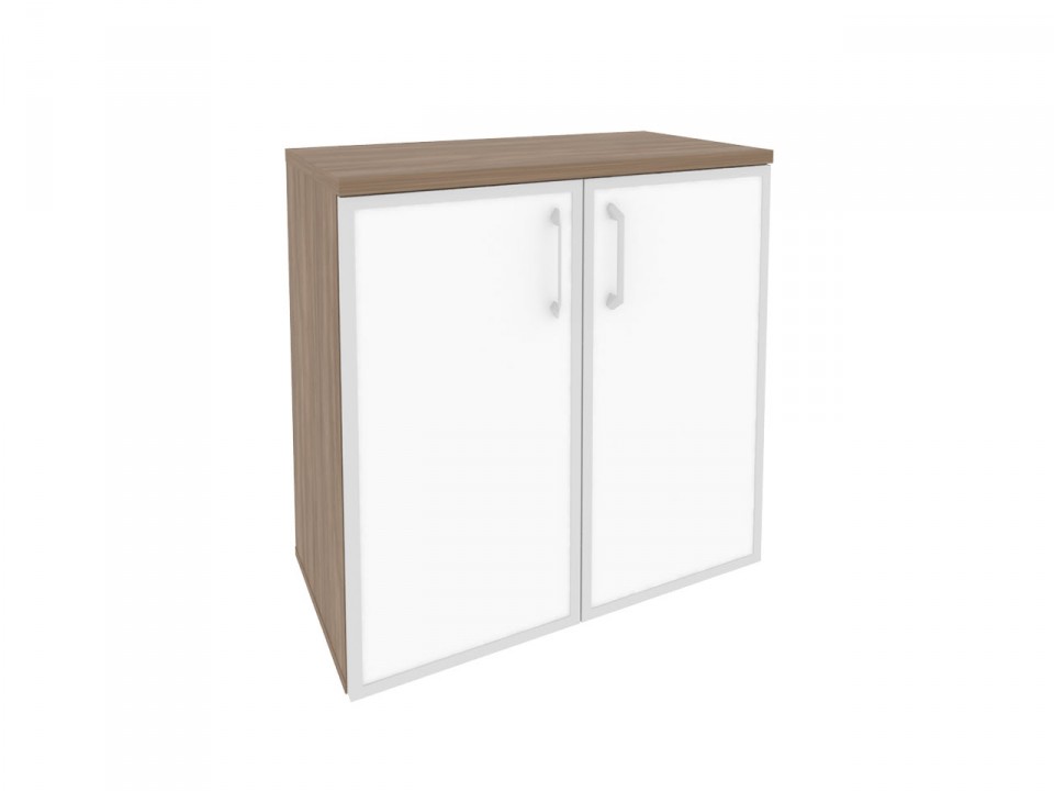 Офисная мебель для персонала ONIX O.ST-3.2R white Шкаф низкий широкий (2 низких фасада стекло лакобель в раме)